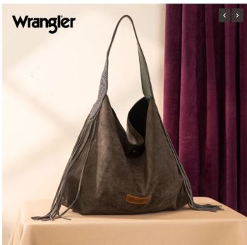 WG239-9182 GN Wrangler Fringe Floral Tooled Hobo Bag