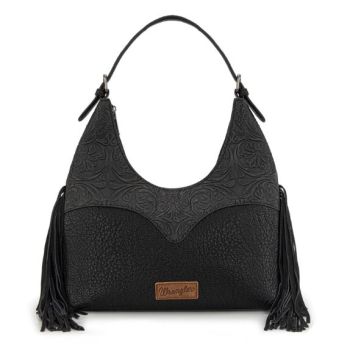 WG265-3027 BK Wrangler Fringe Floral Tooled Hobo Bag