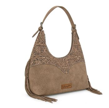 WG265-3027 KH Wrangler Fringe Floral Tooled Hobo Bag