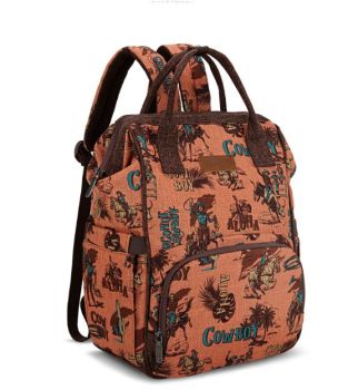 WG60-9110 DBR Wrangler Vintage Retro Cowboy Cool Print Backpack