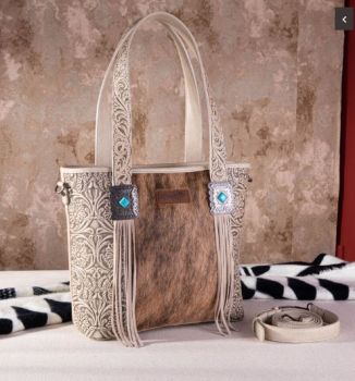 WG66-G2002 BG Wrangler Hair-On Cowhide Vintage Floral Concealed Carry Tote