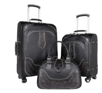 WRL-L1/2/3 BK 3PC Montana West Tooled Leather Collection 3 PC Luggage Set-Black