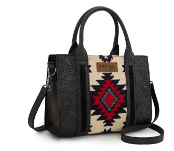 WG226-8120 BK Wrangler Tooled Aztec Pattern Print Concealed Carry Tote
