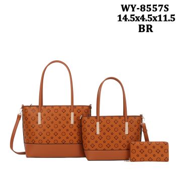 WY-8557S BR FASHION HANDBAG 3PC SETS