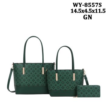 WY-8557S GN FASHION HANDBAG 3PC SETS