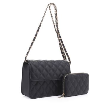 XB20141 BK QUILT CROSBODY BAG WITH WALLET