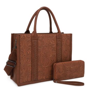 ZS-31089 BR/BR EMBOSSED BAG WITH WALLET