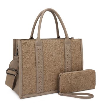 ZS-31089 ST/ST EMBOSSED BAG WITH WALLET