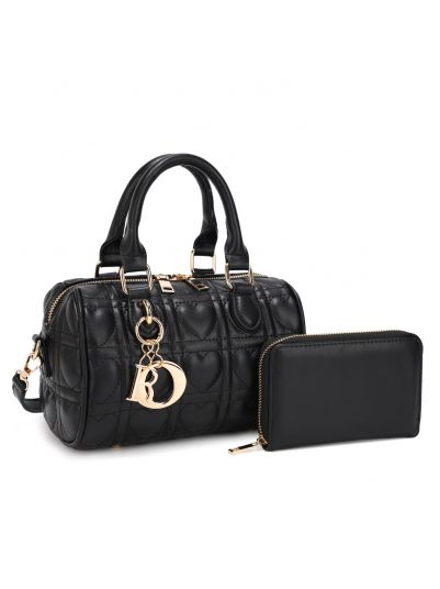 KMS-5401 BK  QUILT CROSS BODY BAG WITH WALLET