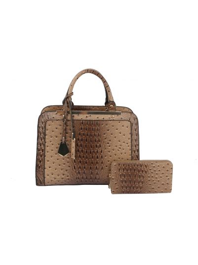 LF197-O -1W BR OSTRICH BAG WITH WALLET