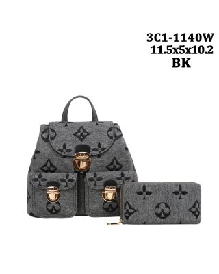 3C1-1140 W BK DESIGNER HOBO BACKPACK BAG WITH WALLET