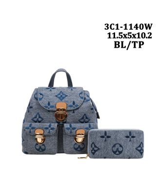 3C1-1140 W BL DESIGNER HOBO BACKPACK BAG WITH WALLET