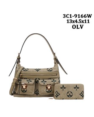 3C1-9166W OLV DESIGNER HOBO BAG WITH WALLET