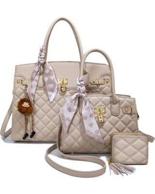 PU25501-T3 APRICOT 2 HANDBAG WITH WALLET SETS