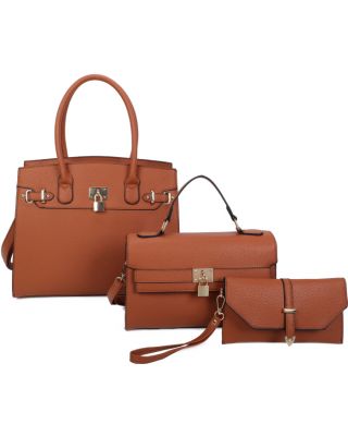 LF21055-T3 BR HANDBAG WITH CROSSBODY 3PC SETS
