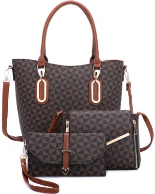 SJ19257-T3 BR HANDBAGWITH CROSSBODY 3PC SETS
