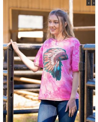 AB-T3006AB-T3006 (Prepack 7 Pcs)Women Tie Dye Tiara Graphic Short Sleeve Relaxed Fit Tee 