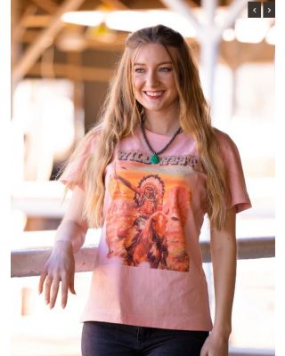 AB-T4016PK(Prepack 7 Pcs）PK Women Mineral Wash ''Wild West'' Graphic Short Sleeve 