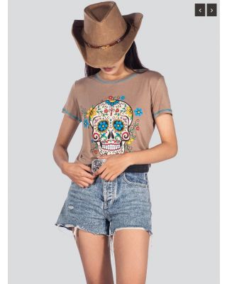 AB-T6002（Prepack 8 Pcs）Women Sugar Skull Short Sleeve Shirt