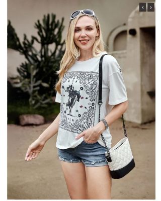 AB-T6007WT （Prepack 7 Pcs）Rodeo Graphic With Rhinestones Women Short Sleeve