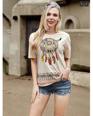 AB-T6012WT （Prepack 7 Pcs）Rodeo Graphic With Rhinestones Women Short Sleeve