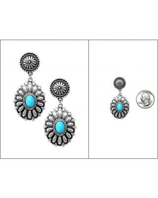 AE6800 SBTQ WESTERN SEMI STONE POST EARRING CONCHO