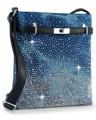 BAM-6043 BL BLING DENIM CROSS BODY BAG