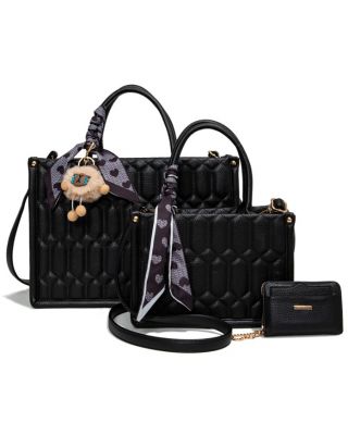 PU25528-T3 BK 2 HANDBAG WITH 1 WALLET SET