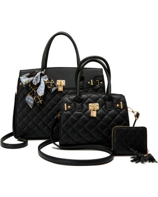 PU25501-T3 BK 2 HANDBAG WITH WALLET SETS