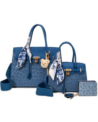 LEO25502-T3 BL 2HANDBAG WITH 1WALEET SET