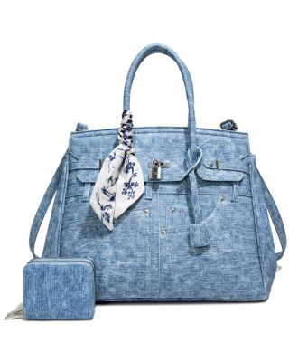 NZ25506-T2 BL DENUM 2HANDBAG WITH WALLET