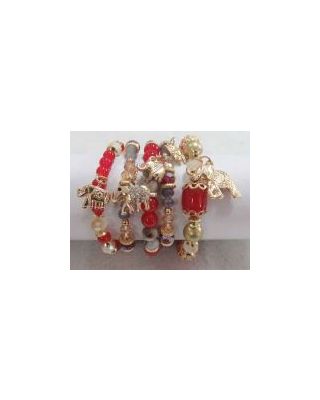 BR5901 RD 5 STRANDS CHARMS BRACELET