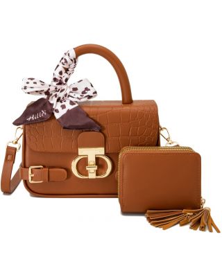 PU913-M2 BR HANDBAG WITH WALLET SET