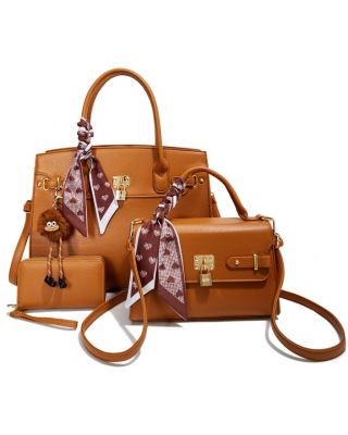 PU25523-T3 BR 2 HANDBAG WITH 1WALLET SET