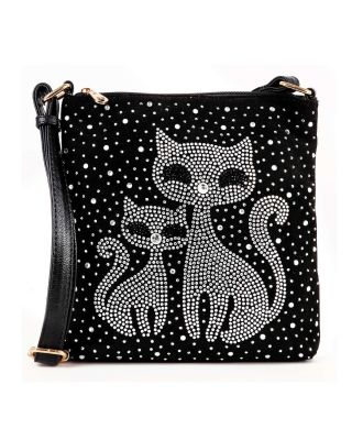 BXX-4931 BK BLING CAT CROSS BODY BAG