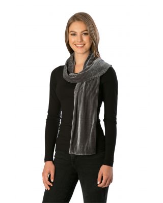 CS7248 SOLID VELVET PLEATED SCARF, GREY