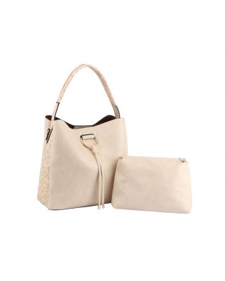 DV-0677 BG Leopard Colorblock D-ring 2-in-1 Shoulder Bag Hobo