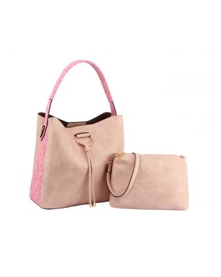 DV-0677 BS Leopard Colorblock D-ring 2-in-1 Shoulder Bag Hobo