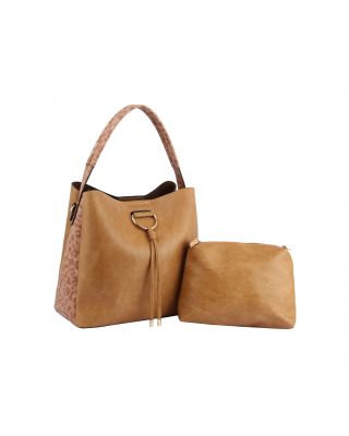 DV-0677 TN Leopard Colorblock D-ring 2-in-1 Shoulder Bag Hobo