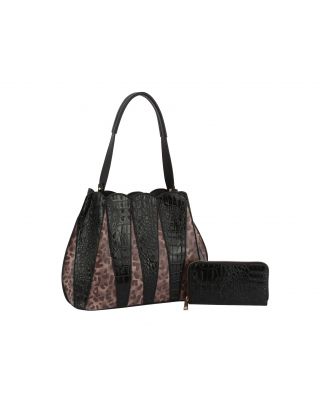 DX-0149W BK CROCO PACTCH WORK 2IN 1 SATCHEL