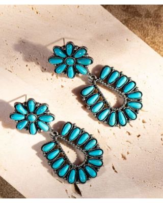 ER-1005 TQ Rustic Couture's Bohemian Daisy Floral Horseshoe Dangle Earring