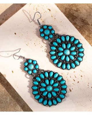 ER-1008 TQ Rustic Couture's Bohemian Turquoise Stone Dangle Earring