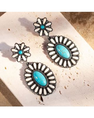 ER-1010 WT-TQ Rustic Couture's Bohemian Natural Stone Dangle Earring