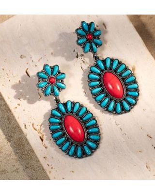 ER-1010 TQ-RD Rustic Couture's Bohemian Natural Stone Dangle Earring