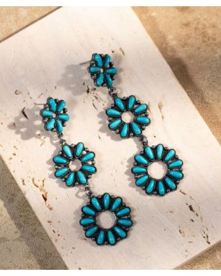 ER-1012 TQ Rustic Couture's Bohemian Antique Plated Natural Stone Dangle Earring