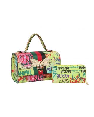 HGSF-0105W MT1Graffiti Queen Bee Stripe 2-in-1 Boxy Satchel