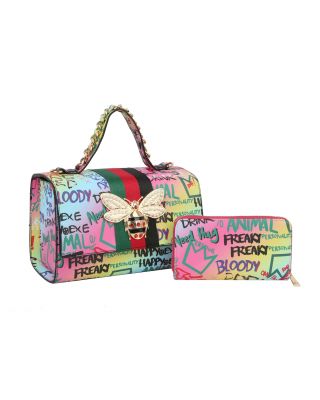 HGSF-0105W MT2 Graffiti Queen Bee Stripe 2-in-1 Boxy Satchel