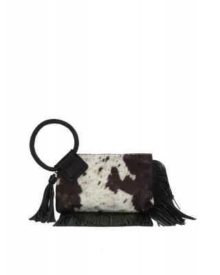JY-0568 BK FRINGE COW CROSS BODY BAG