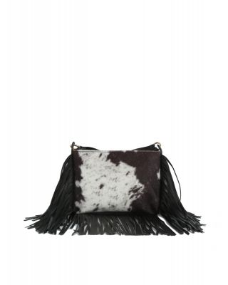 JY-0571 BK FRINGE COW CROSS BODY BAG