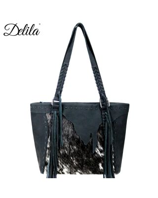 LEA-6049 BK GENUINE LEATHER HAIR-ON TOTEGENUINE LEATHER MESSENGER BAG